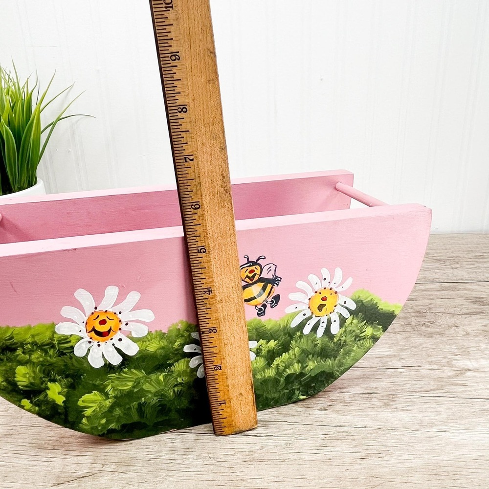 Vintage Wooden Shelf with Painted Bee & Daisies: Play Haus Whimsical Decor - Picture 3 of 14